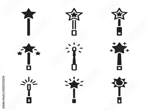 Magic wand icons vector, flat design