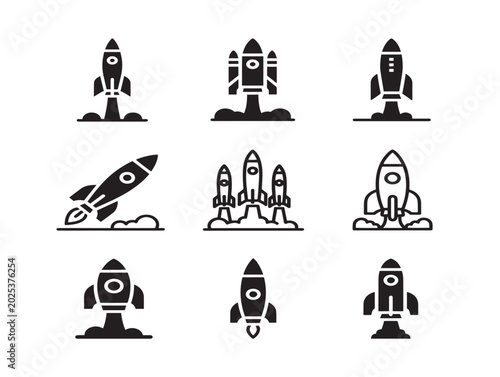 Rocket launch vector icons, flat design