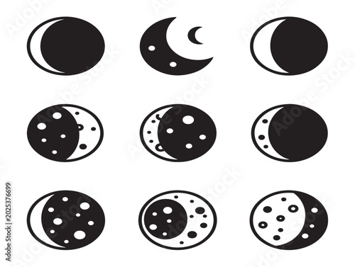 Moon phases cycle vector illustration flat design lunar progression