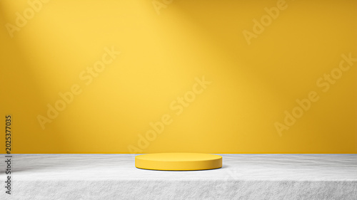 Photos isolated butterscotch podium on cement with sunbeams light on the background, bu