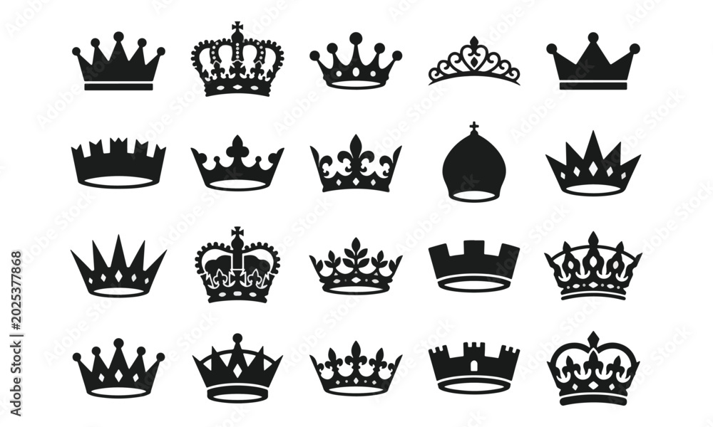 Obraz premium Crown Silhouette Icons Set Isolated on White Background