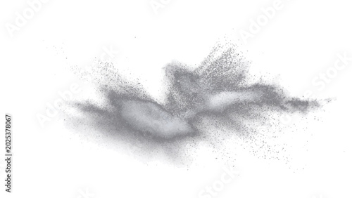 Slika na platnu Abstract energetic grey powder explosion cloud, dynamic burst particle disintegration, high-speed motion capturing a moment of chaotic dispersion