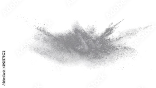 Tableau sur toile Explosion grey powder midair, suspended particulate matter dissemination, conveying dynamic energy chaotic dispersal