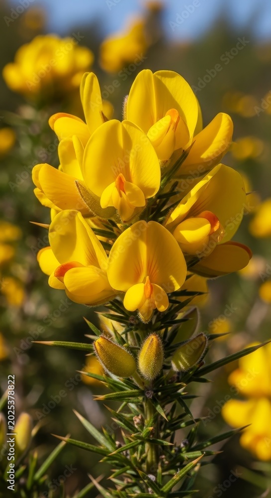 Fototapeta premium Vibrant Yellow Gorse Flowers in Full Bloom on a Sunny Day.