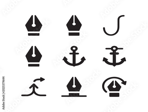 Vector line illustration of nautical and writing symbols set isolated