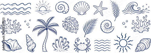 Seashells and Coral Ocean Life Seamless Pattern Vector Coastal Background