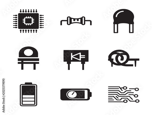Collection of technology and connectivity icons vector line illustration