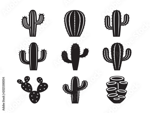Collection of cactus plants vector illustration in flat style