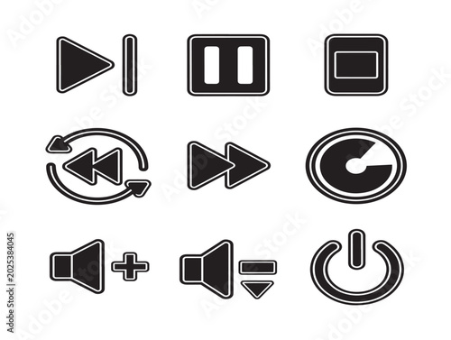Multimedia playback control icons vector line illustration set