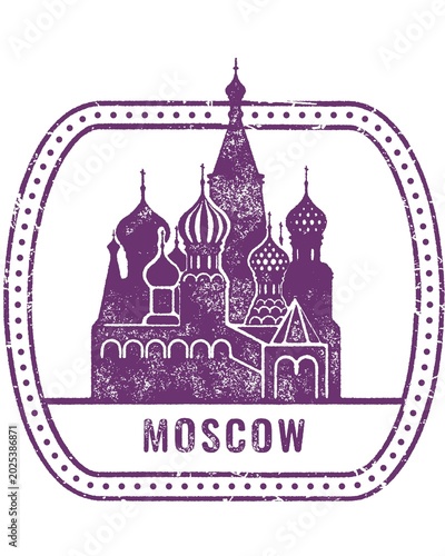 Photography grunge rubber stamp of saint basil cathedral moscow russia