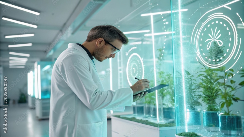 Fototapeta premium Scientist analyzing plants in laboratory