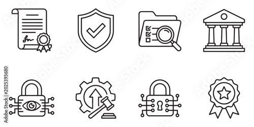 Fotografia Legal security and business compliance icons in thin line style