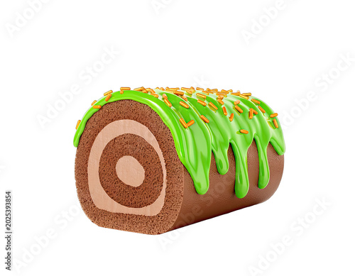 Chocolate Swiss Roll Cake with Green Icing and Sprinkles