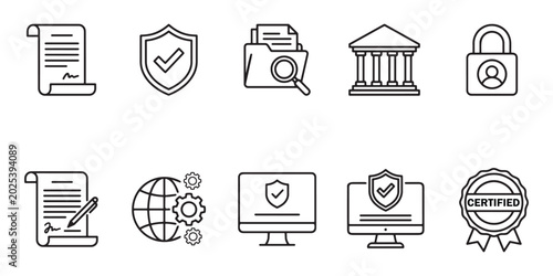 Φωτογραφία Corporate compliance and business security line icon set
