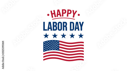 Foto Happy Labor Day Typography with USA Flag and Blue Stars