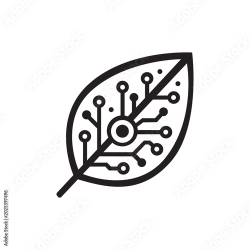 Bild auf Leinwand Green technology leaf icon with circuit board pattern vector illustration