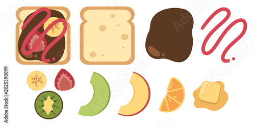 Bild auf Leinwand Toast Ingredients Flat Style Illustration