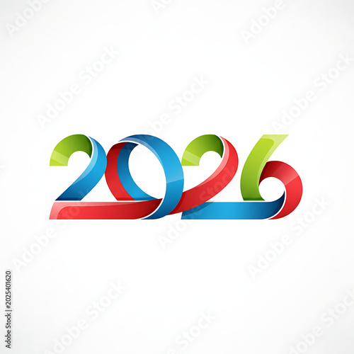 3d number 2026 with colorful gradient ribbons on white background