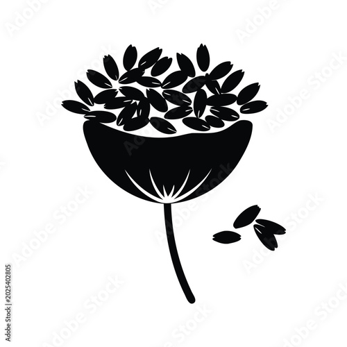 Canvas Print Minimalist black and white caraway seed pod silhouette vector illustration desig