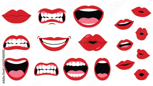 Photos Mouth expressions and red lips collection for character design.