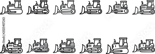 Obraz na płótnie Bulldozer Vector Icon Set with Construction Excavator and Heavy Equipment Line A