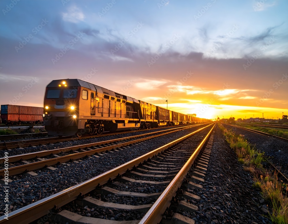 Fototapeta premium AI Powered Cargo Train on Smart Railway Network