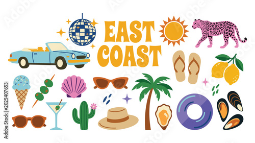 Quadro su tela East coast summer vacation vibe beach party elements.