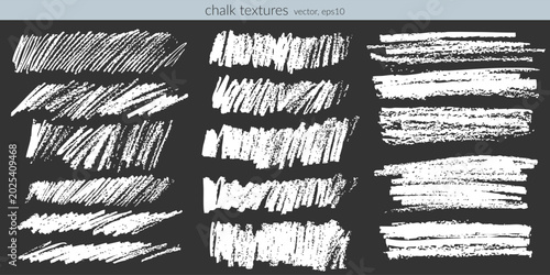 White chalk textures set. Grunge hatching, rough lines. Design elements, eco craft logo