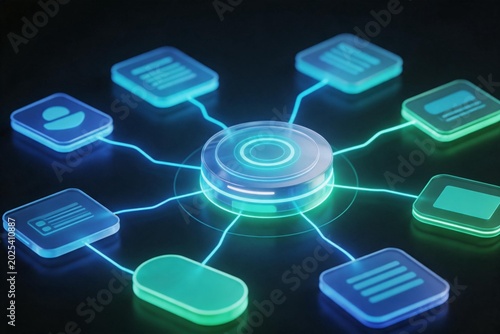 Node based AI workflow automation interface on dark digital screen