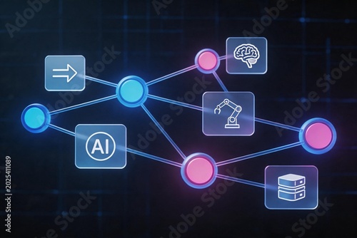 Multi agent workflow system coordinating business processes through glowing nodes