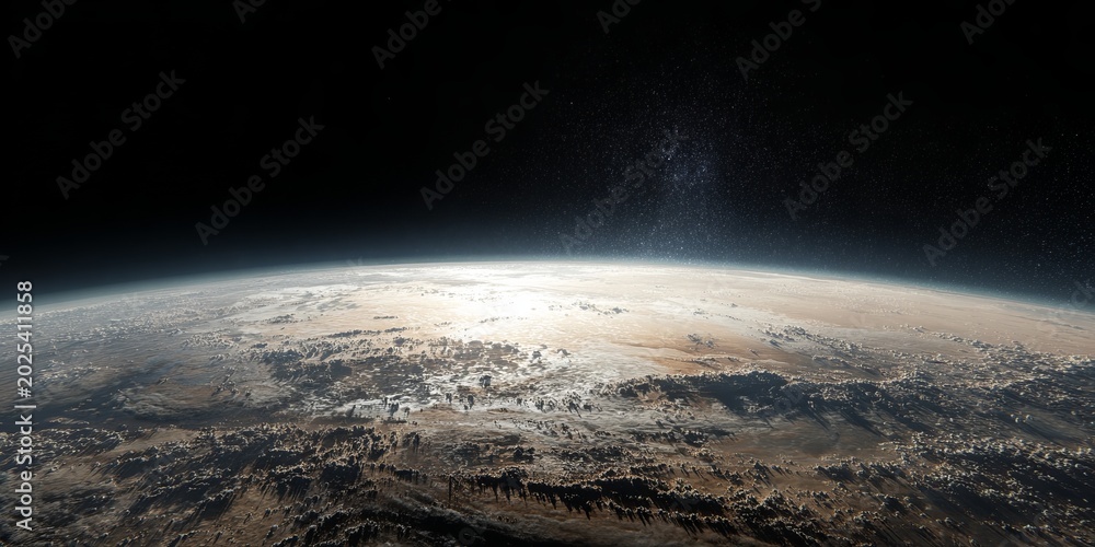 Obraz premium Earths Horizon - A Stunning View from Space with Atmospheric Glow.