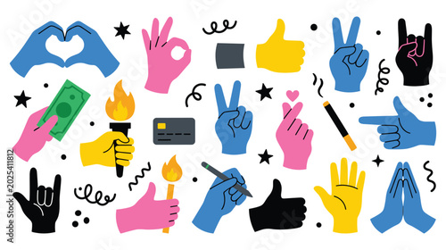 Foto Fun hand gesture stickers set featuring modern and expressive poses