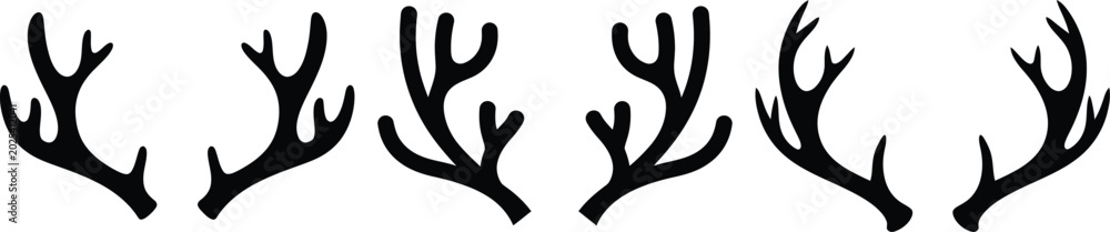 Fototapeta premium Deer Antler Silhouette Vector Set for Hunting Logo Rustic Wildlife and Outdoor Branding