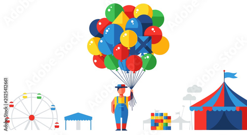 Carnival Scene with Balloons, Ferris Wheel, and Tent