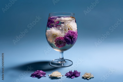 Flowers arranged in a glass vase on a soft background.