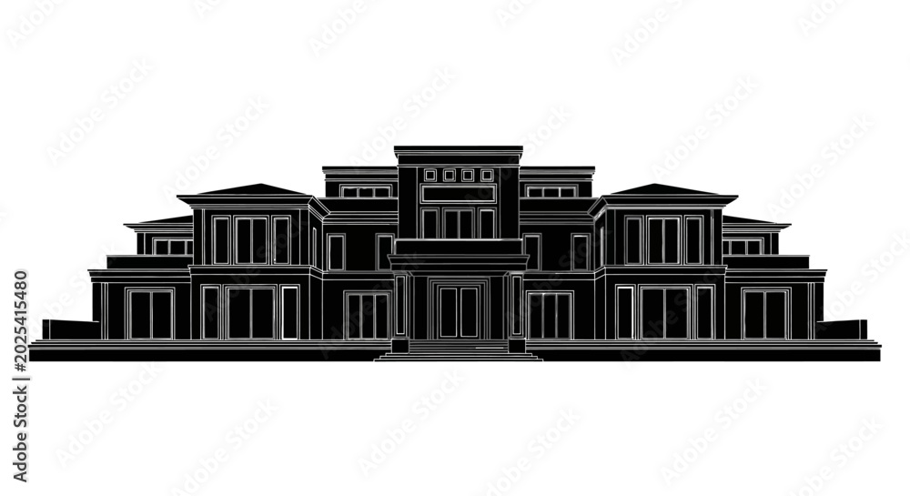 Fototapeta premium Luxury mansion silhouette icon, modern real estate architecture design