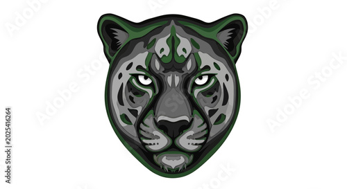 Photography Stylized Leopard Face with Green and Grey Abstract Pattern