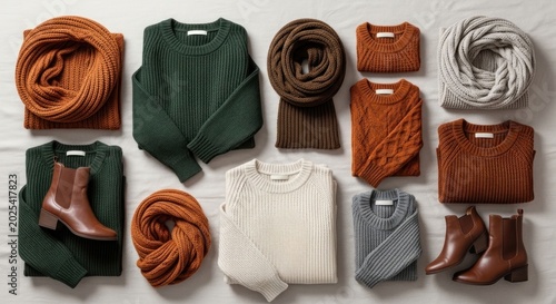 Cozy Autumn Winter Fashion Collection Flat Lay.