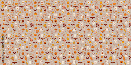 Fotografía A Halloween pattern with lots of small traditional symbols and elements