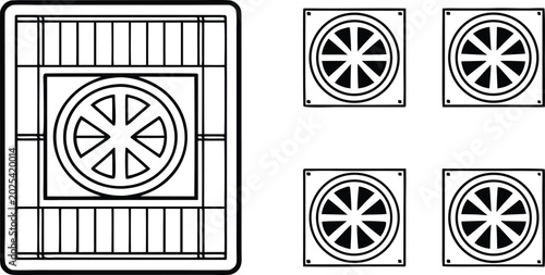 Bild auf Leinwand Set of technical hvac ventilation micro with airflow patterns and fan symbols mi