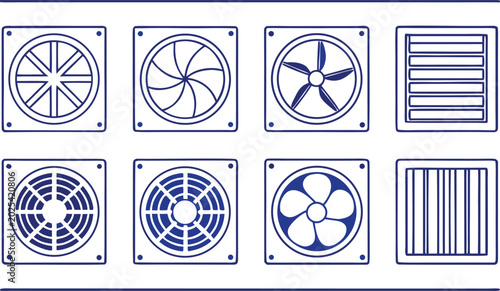 Foto Isometric hvac ventilation fan and air duct system blue and gray color scheme