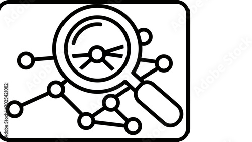 Fotografie Magnifying glass over network nodes, signifying data analysis and connection