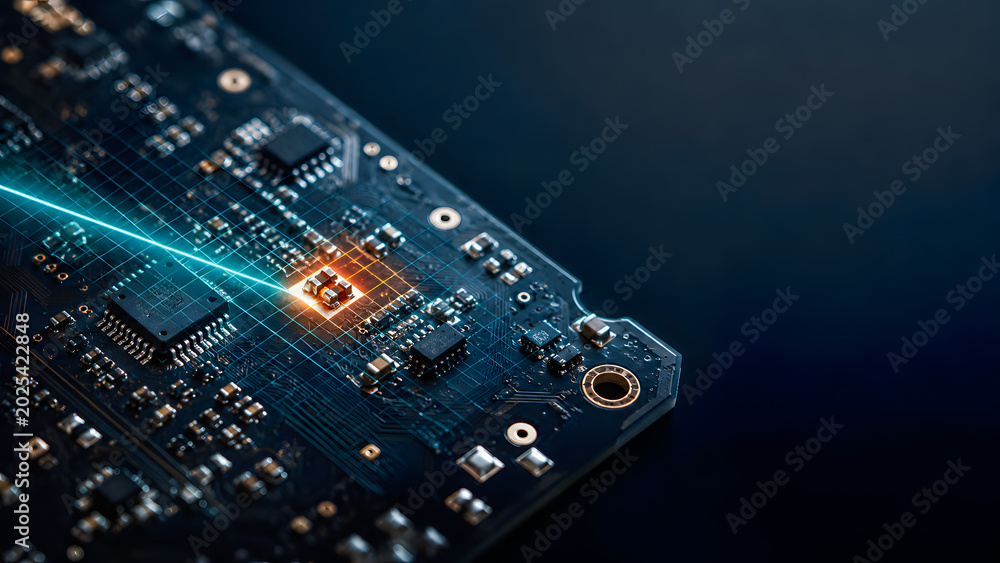 Fototapeta premium Circuit Board Inspection With Electronic Fault Detection Scan