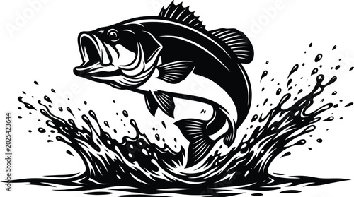 Large mouth bass fish jumping out of water