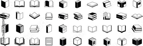 Collection of black and white book showing open and closed books open book stack of books