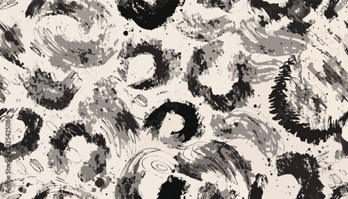 Canvas Print Abstract expressionist painting dynamic brushstrokes in black and white