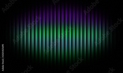 Abstract photograph featuring vibrant vertical light streaks with glowing purple and green gradients against a deep dark black artistic background