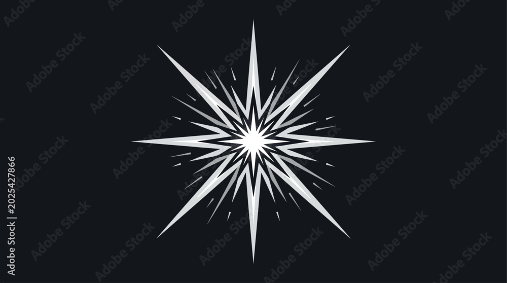 Fototapeta premium Sharp, geometric starburst illustration with radiating light emanates from a central point against a dark background.