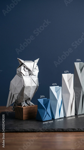 Ai agent for business growth market share innovation efficiency owl paper sculpture