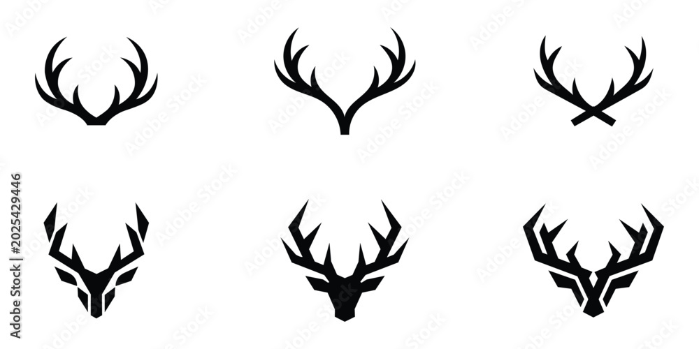 Fototapeta premium Deer antler and stag head icon set